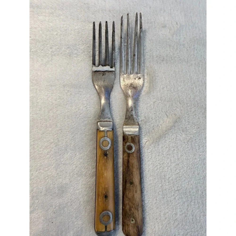 Antique Bone Handle Steel Forks Primitive Rustic Flatware Lot of 2 Different Szs